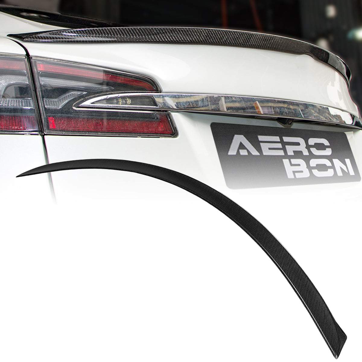 AeroBon Real Carbon Fiber Trunk Spoiler Compatible with 2012-2026 Tesla Model S Spoiler (LE Style) Long Extension