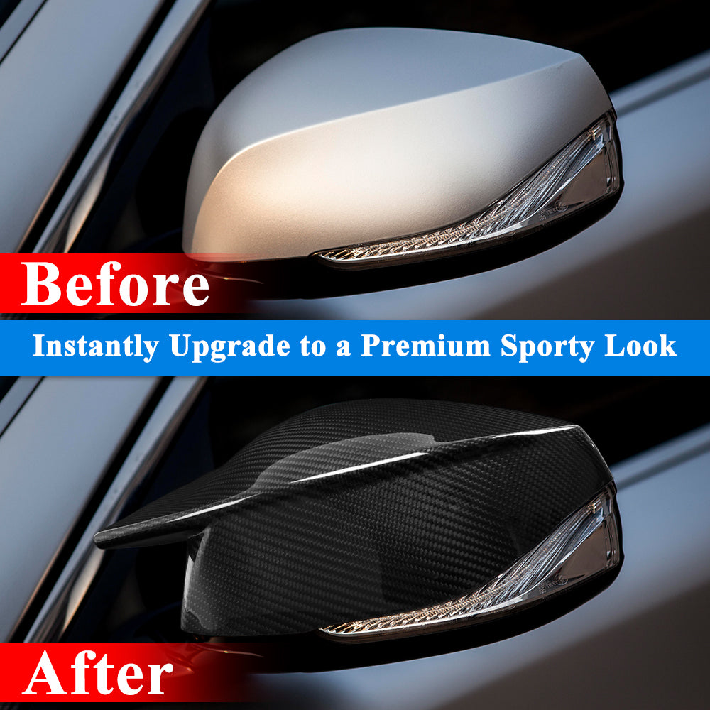 AeroBon Dry Carbon Fiber Mirror Cap Overlays Compatible with Infiniti 2014-2024 Q50 Q50S Mirror Caps (AC Style) Aggressive Curve
