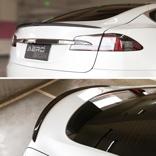 AeroBon Real Carbon Fiber Trunk Spoiler Compatible with 2012-2026 Tesla Model S Spoiler (Plaid Style)