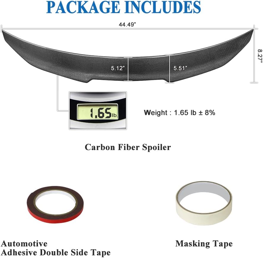 AeroBon Real Carbon Fiber Trunk Spoiler Compatible with 2005-2012 BMW 3-Series E90 Sedan E90 M3 Rear Spoiler (H Style) High Kick