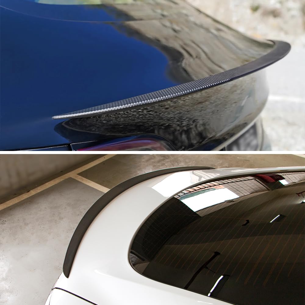 AeroBon Real Carbon Fiber Trunk Spoiler Compatible with 2012-2024 Tesla Model S Spoiler Matte (Plaid Style)