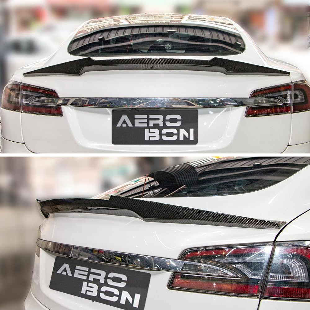 AeroBon Real Carbon Fiber Trunk Spoiler Compatible with 2012-2025 Tesla Model S Rear Spoiler (MV Style) Motorsport Version