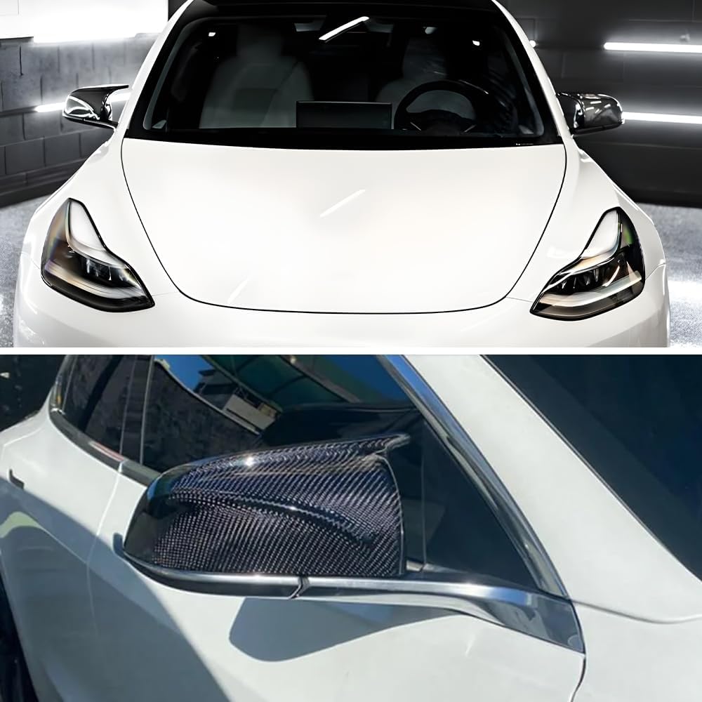AeroBon Prepreg Dry Carbon Fiber Mirror Cap Overlays Compatible with 2017-2025 Tesla Model 3 Mirror Caps (RC Style) Raised Curve