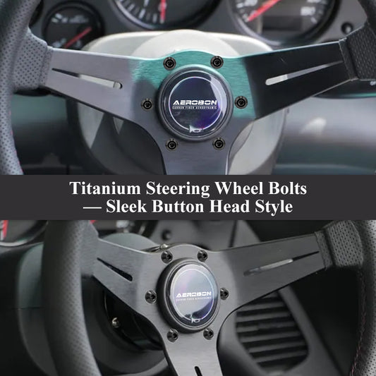 AeroBon GR5 Titanium Steering Wheel Bolt Kit - M5x16mm, 12mm Wide Button Head, M5x0.8, 6 Bolts (Gloss Black)