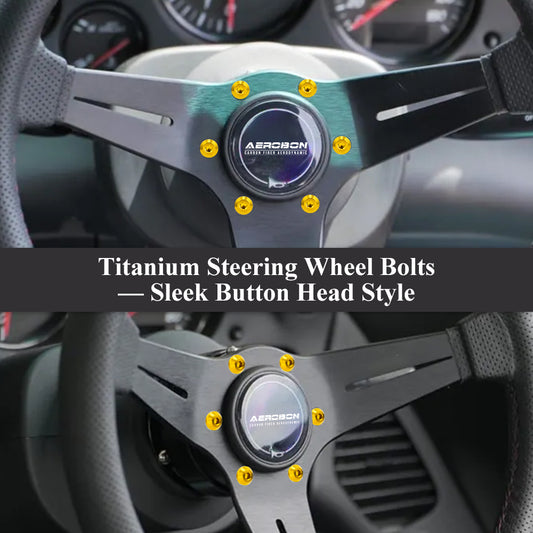 AeroBon GR5 Titanium Steering Wheel Bolt Kit - M5x16mm, 12mm Wide Button Head, M5x0.8, 6 Bolts (Gold)