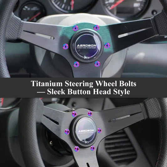 AeroBon GR5 Titanium Steering Wheel Bolt Kit - M5x16mm, 12mm Wide Button Head, M5x0.8, 6 Bolts (Rainbow)