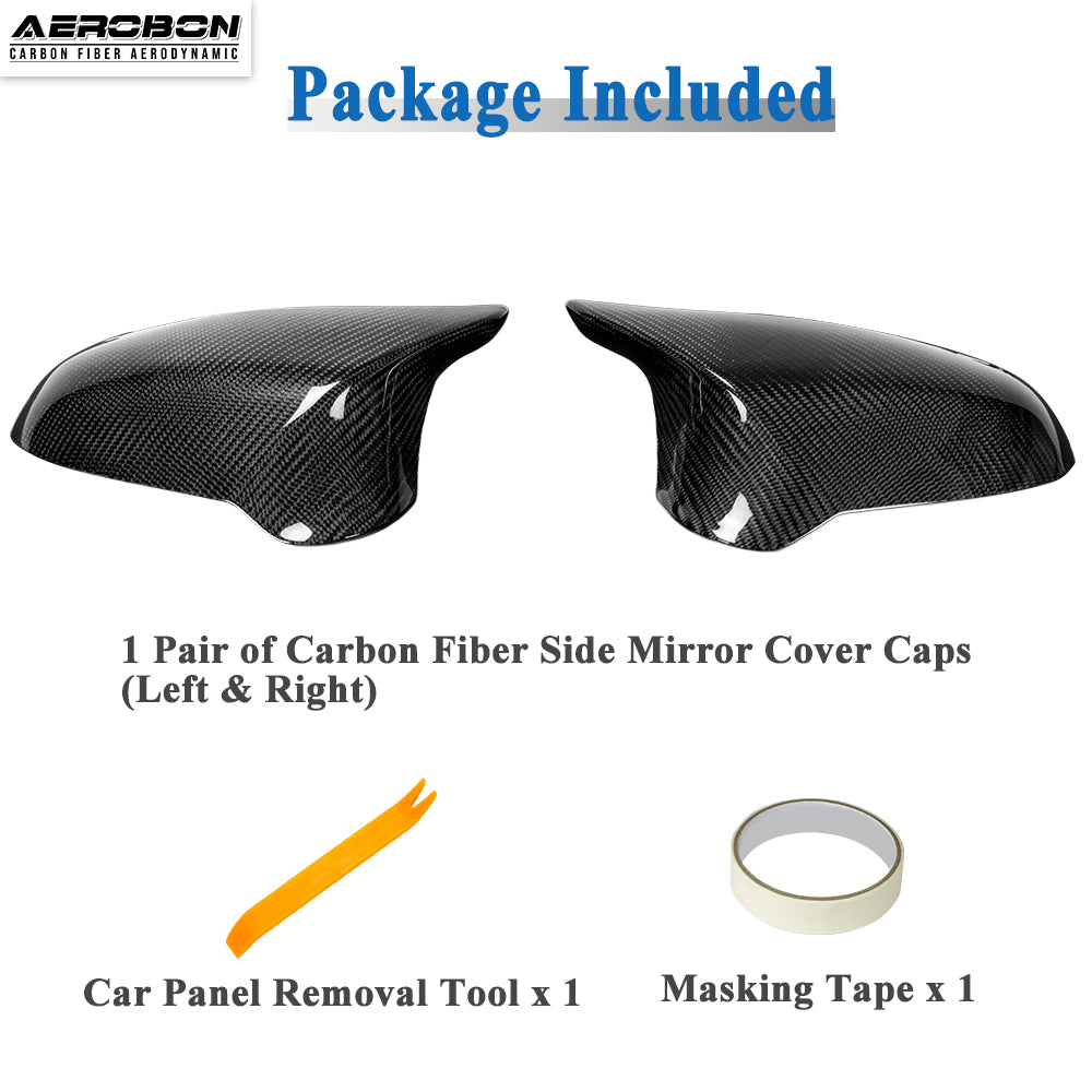 AeroBon Real Carbon Fiber Side Mirror Covers Compatible with 2014-2020 BMW F80 M3 / F82 M4 / F83 M4 Mirror Caps (Replacement Style)