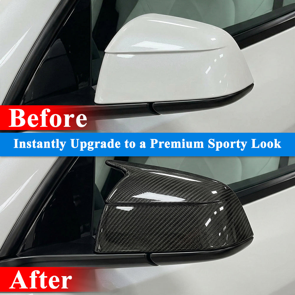 AeroBon Real Carbon Fiber Side Mirror Caps Compatible with 2025 2026 Tesla Model Y Juniper Mirror Caps (Overlay Style)