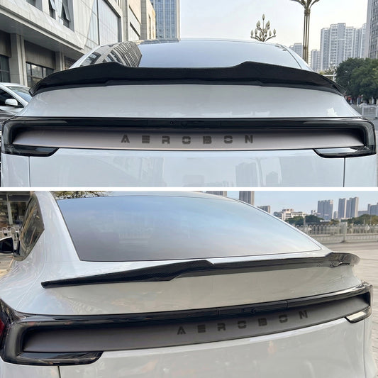 AeroBon Real Carbon Fiber Trunk Spoiler Compatible with 2025 2026 Tesla Model Y Juniper Rear Spoiler (H Style) High Kick