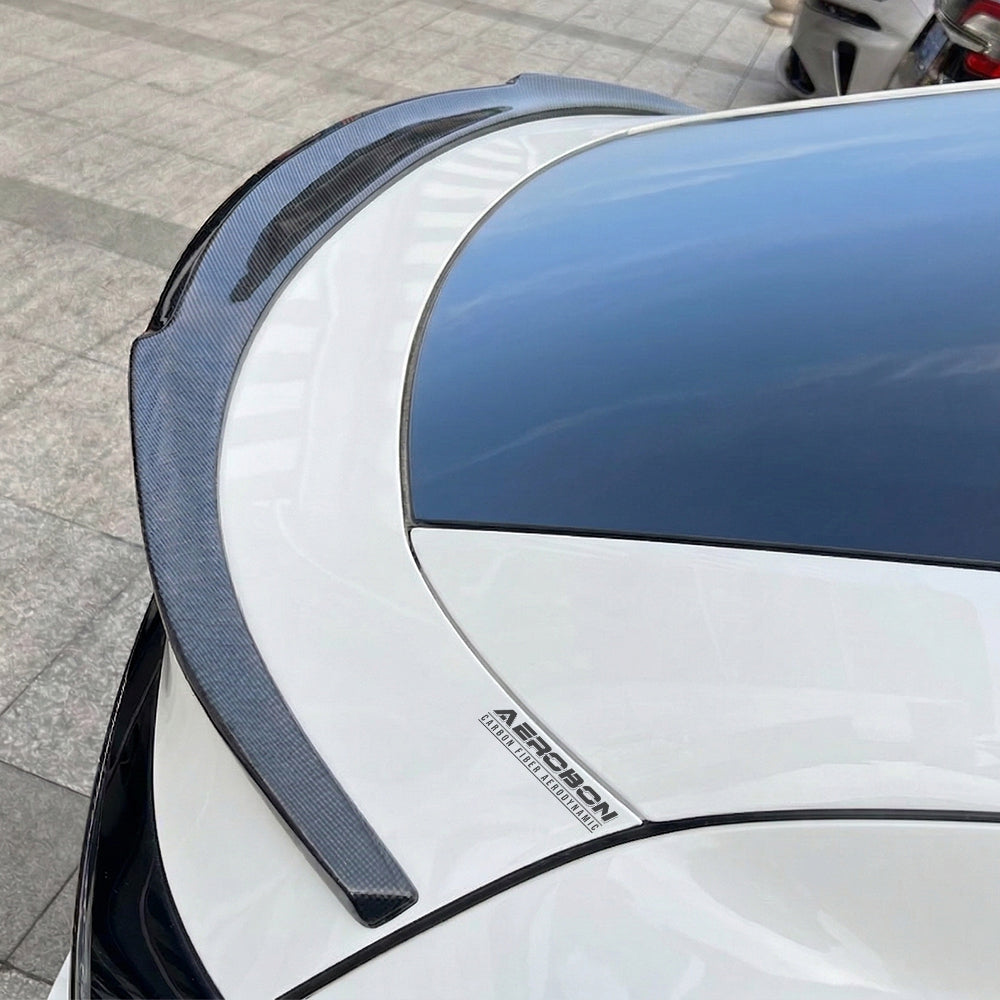 AeroBon Real Carbon Fiber Trunk Spoiler Compatible with 2025 2026 Tesla Model Y Juniper Rear Spoiler (RL Style) Revolution Line