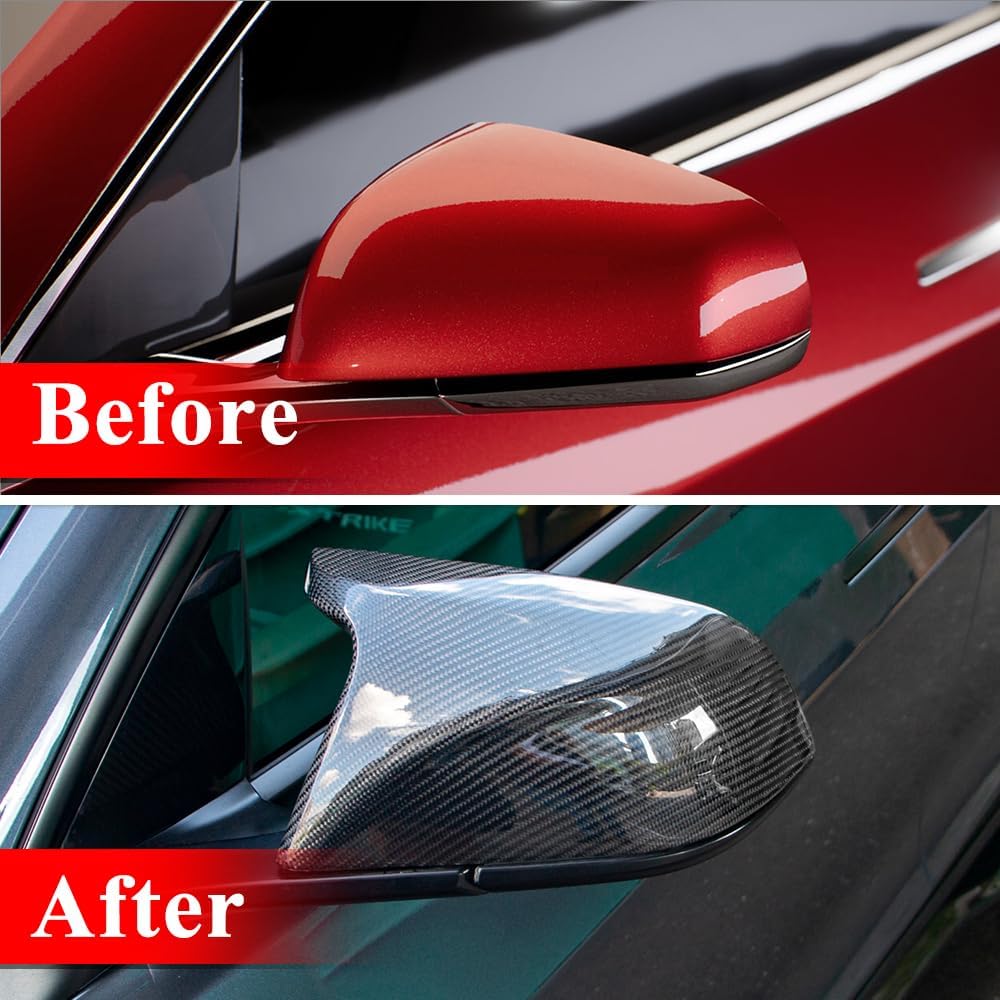AeroBon Real Carbon Fiber Mirror Cap Covers Compatible with 2017-2026 Tesla Model 3 Mirror Caps (Replacement Style)