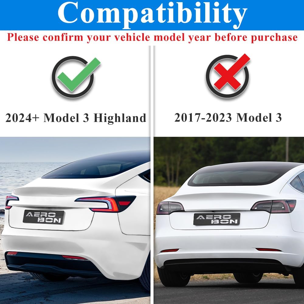 AeroBon CF Trunk Spoiler Tesla Model 3 Highland (2024-2025) - dimensions & fitment guide