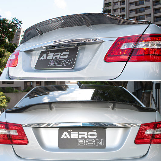 AeroBon Real Carbon Fiber Trunk Spoiler Compatible with 2010-2016 Mercedes Benz E Class W212 Sedan Rear Spoiler (RT Style) Race Tail