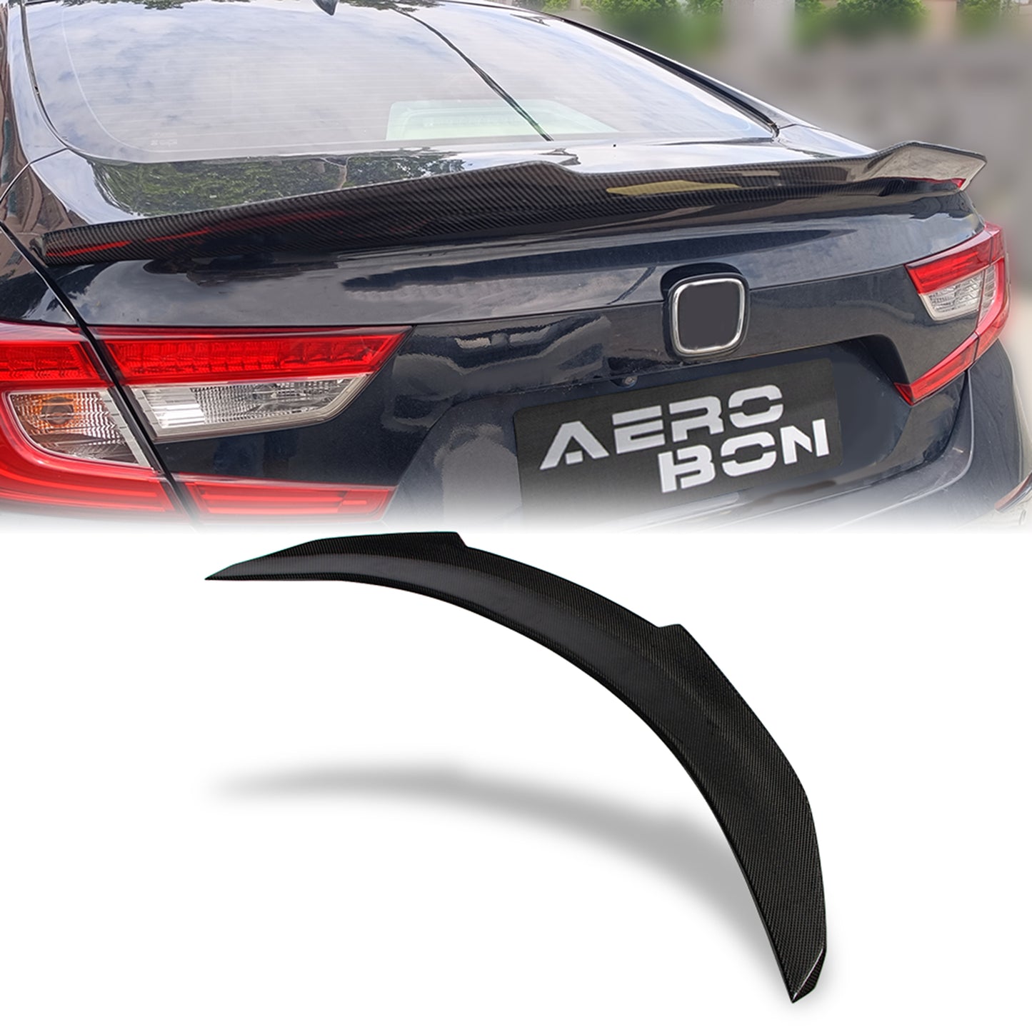 AeroBon Real Carbon Fiber Trunk Spoiler Compatible with 2018-2022 Honda Accord Spoiler (H Style)