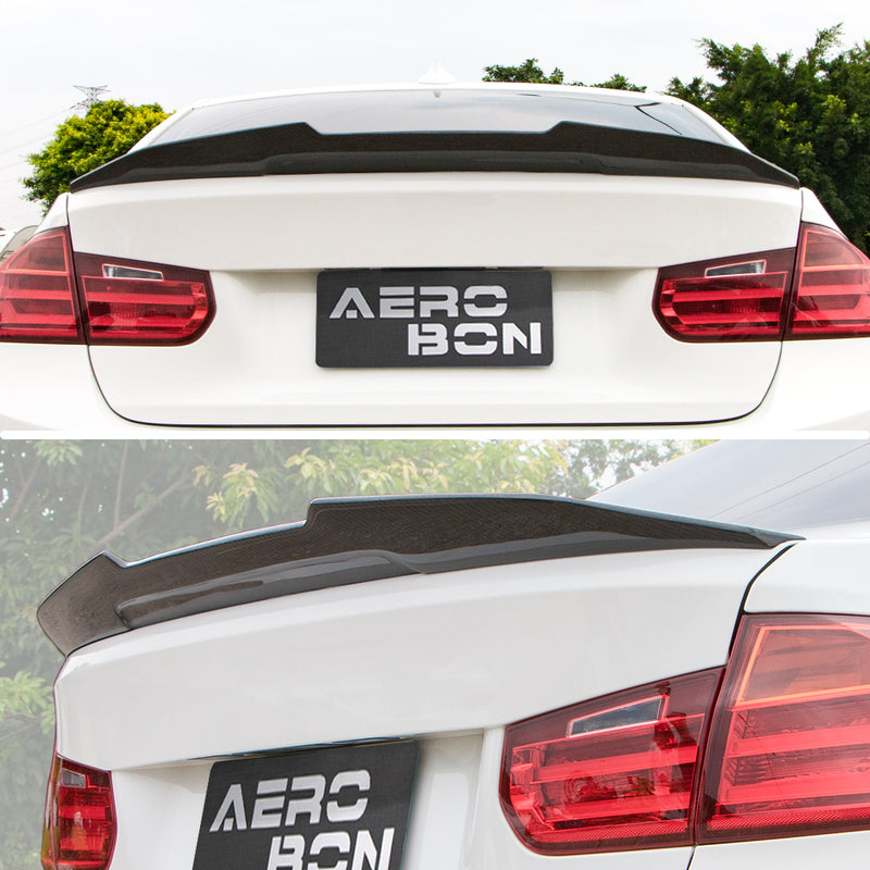 AeroBon Real Carbon Fiber Trunk Spoiler Compatible with 2013-2018 BMW 3 Series F30 Sedan F80 M3 Rear Spoiler (H Style) High Kick