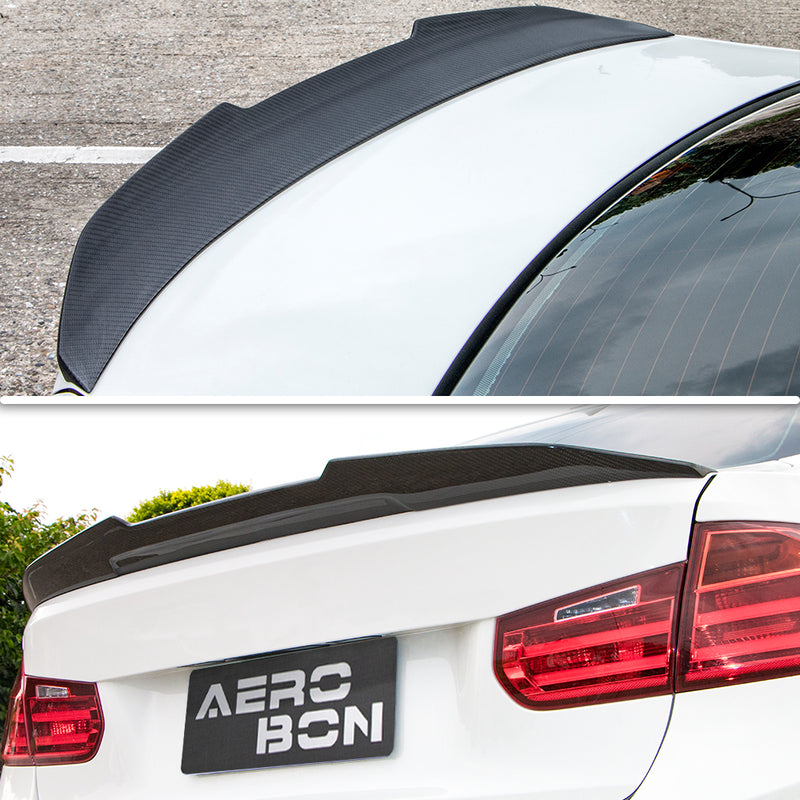 AeroBon Real Carbon Fiber Trunk Spoiler Compatible with 2013-2018 BMW 3 Series F30 Sedan F80 M3 Rear Spoiler (H Style) High Kick