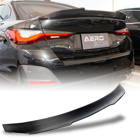 AeroBon Real Carbon Fiber Trunk Spoiler Compatible with 2021-2025 BMW 4 Series G26 Gran Coupe and G26 i4 Spoiler (H Style)