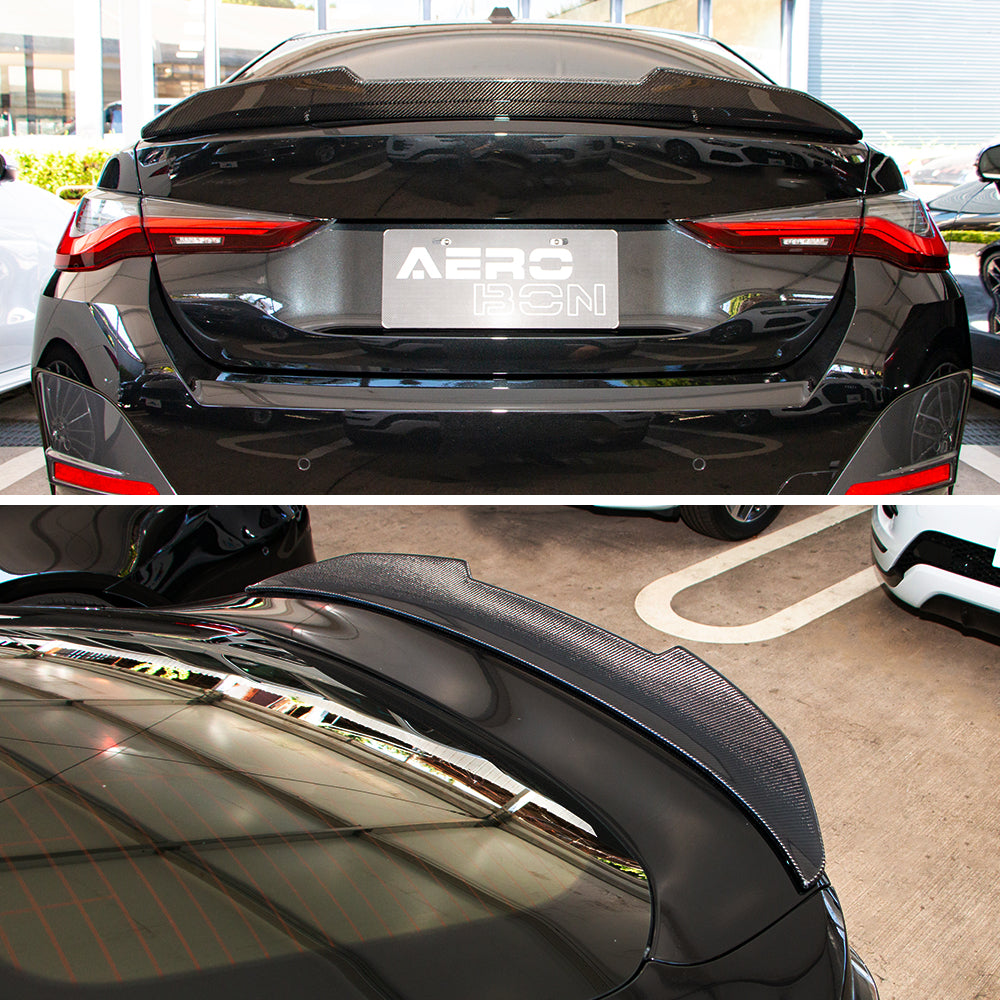 AeroBon Real Carbon Fiber Trunk Spoiler Compatible with 2021-2025 BMW 4 Series G26 Gran Coupe and G26 i4 Spoiler (H Style)