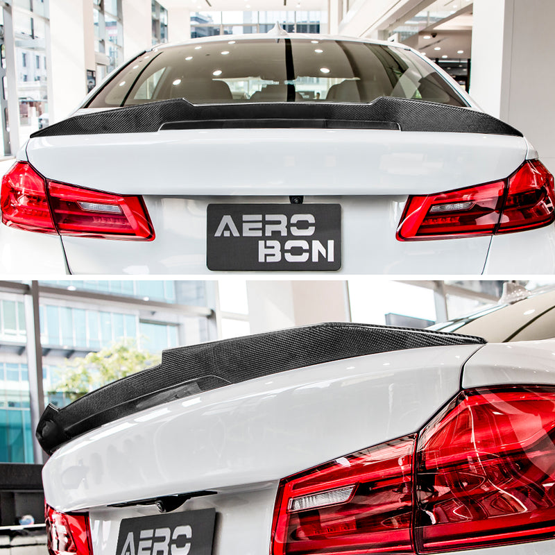 AeroBon Real Carbon Fiber Trunk Spoiler Compatible with 2017-2023 BMW 5 Series G30 Sedan F90 M5 Spoiler (H Style) High Kick