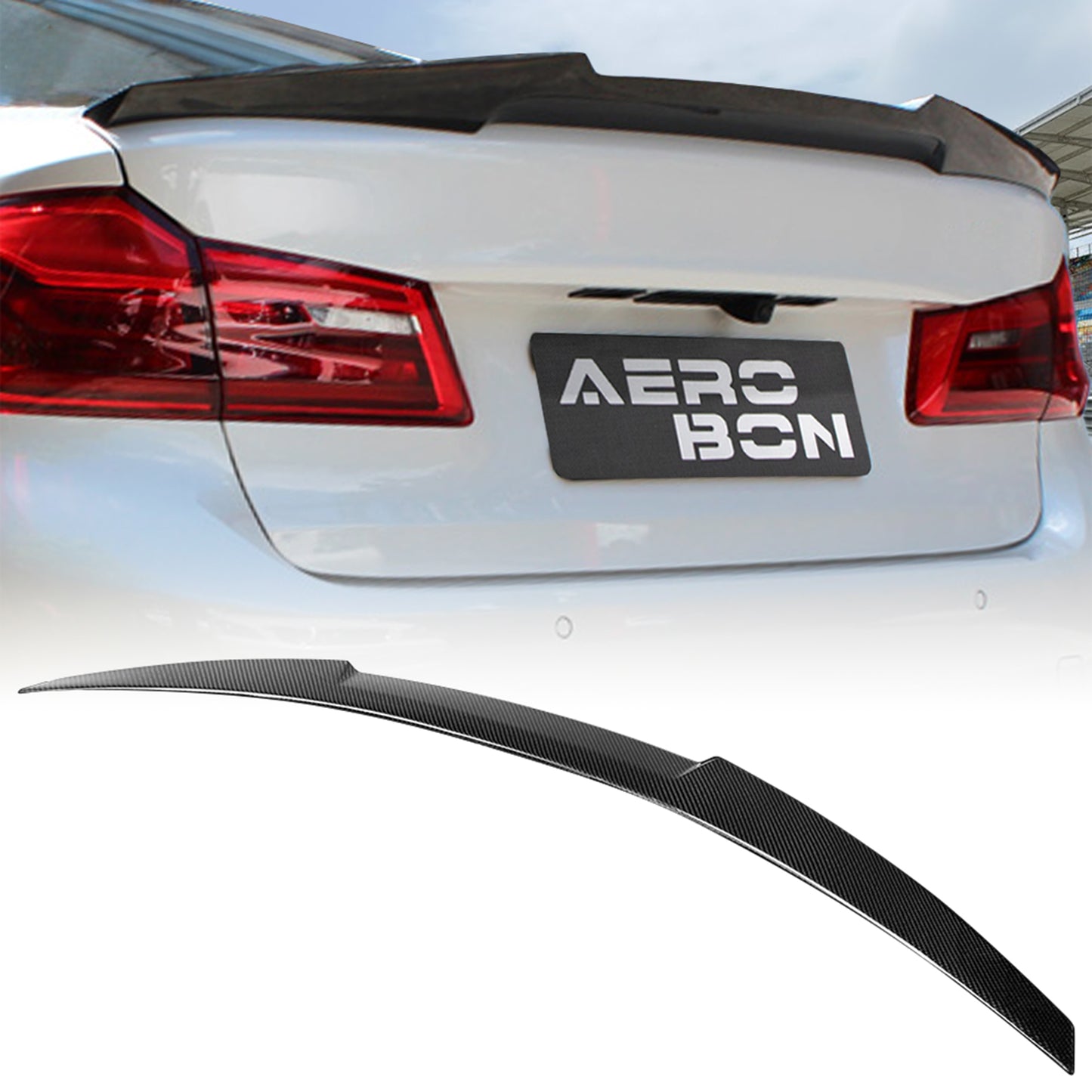 AeroBon Real Carbon Fiber Trunk Spoiler Compatible with 2017-2023 BMW 5 Series G30 Sedan F90 M5 Spoiler (MV Style) Motorsport Version