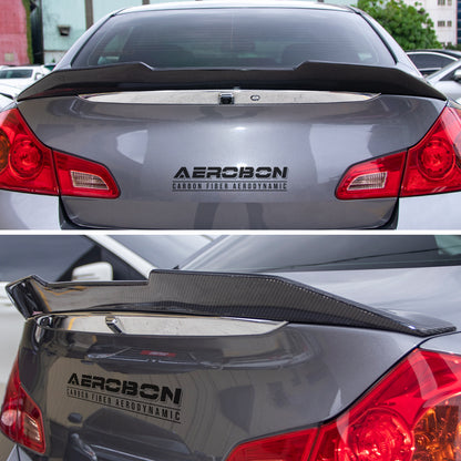AeroBon Real Carbon Fiber Trunk Spoiler Compatible with 2007-2014 Infiniti G35, G37, G25, Q40 4-Door Sedan (H Style)