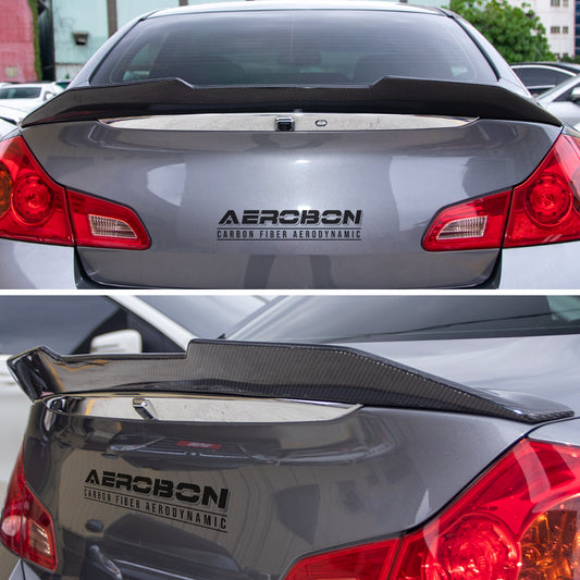 AeroBon Real Carbon Fiber Trunk Spoiler Compatible with 2007-2014 Infiniti G35, G37, G25, Q40 4-Door Sedan (H Style)
