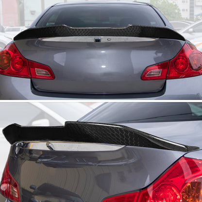 AeroBon Real Carbon Fiber Trunk Spoiler Compatible with 2007-2014 Infiniti G35, G37, G25, Q40 4-Door Sedan Spoiler (H Style) Honeycomb Weave
