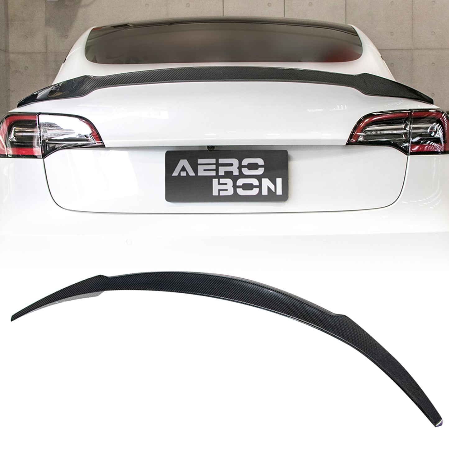 AeroBon Real Carbon Fiber Trunk Spoiler Compatible with 2017-2023 Tesla Model 3 Rear Spoiler (RL Style) Revolution Line
