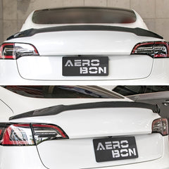 AeroBon Real Carbon Fiber Trunk Spoiler Wing Compatible with 2017-2023 Tesla Model 3 Spoiler (Rev Style)