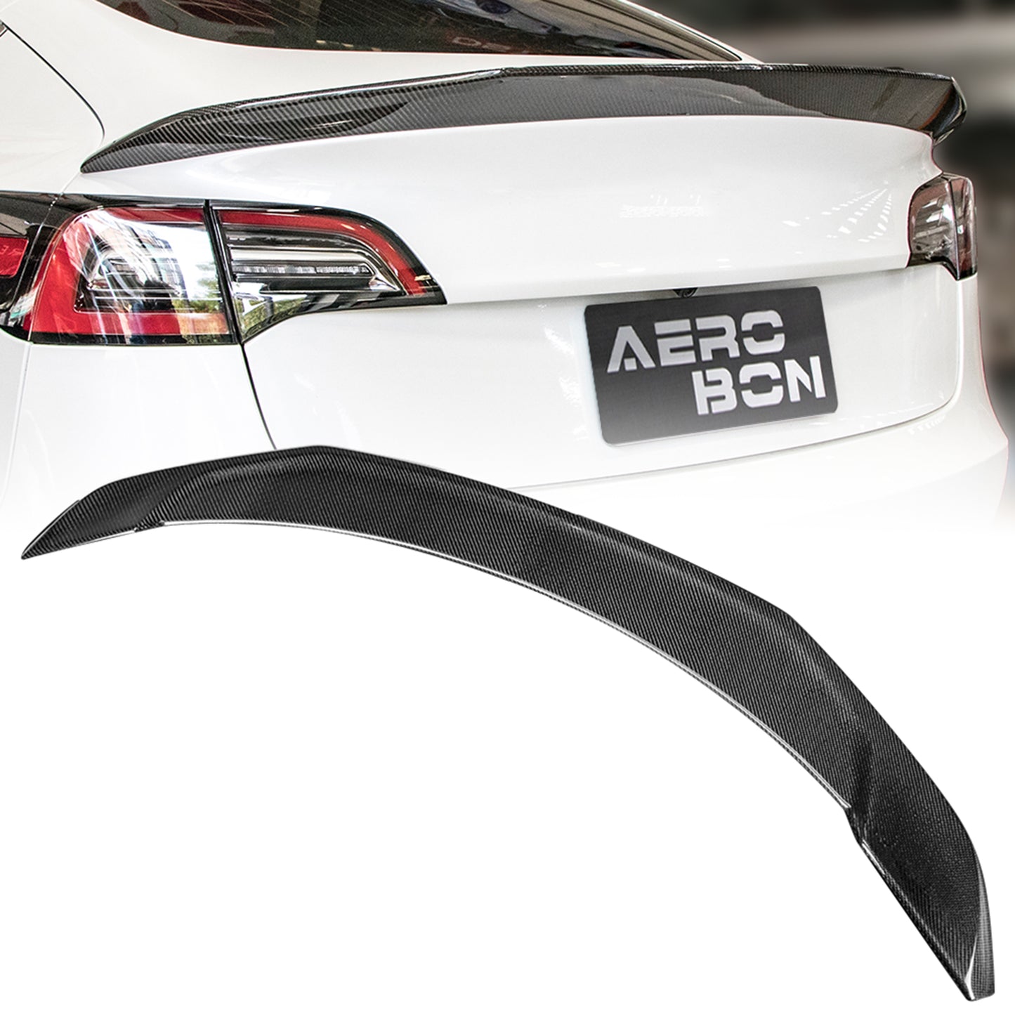 AeroBon Real Carbon Fiber Trunk Spoiler Compatible with 2017-2023 Tesla Model 3 Rear Spoiler (MaxForm Style) Maximum Formation