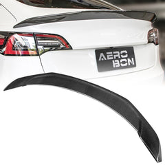 AeroBon Real Carbon Fiber Trunk Spoiler Compatible with 2017-2023 Tesla Model 3 Rear Spoiler (Big Style)