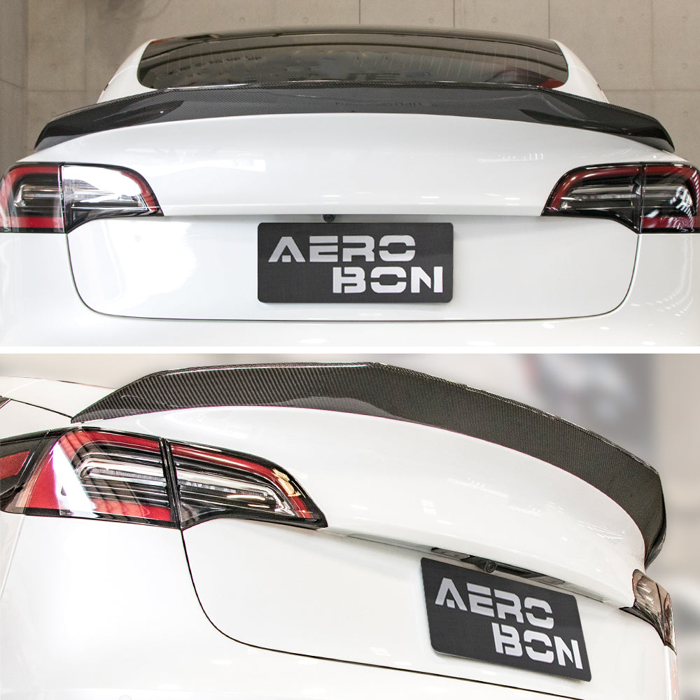 AeroBon Real Carbon Fiber Trunk Spoiler Compatible with 2017-2023 Tesla Model 3 Rear Spoiler (MaxForm Style) Maximum Formation