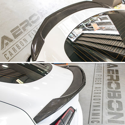 AeroBon Real Carbon Fiber Trunk Spoiler Compatible with 2017-2023 Tesla Model 3 Rear Spoiler (MaxForm Style) Maximum Formation