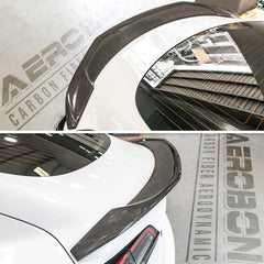 AeroBon Real Carbon Fiber Trunk Spoiler Compatible with 2017-2023 Tesla Model 3 Rear Spoiler (Big Style)