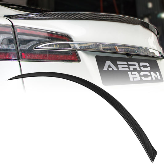 AeroBon Real Carbon Fiber Trunk Spoiler Compatible with 2012-2024 Tesla Model S Spoiler (Long Style)