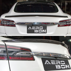 AeroBon Real Carbon Fiber Trunk Spoiler Compatible with 2012-2024 Tesla Model S Spoiler (Long Style)