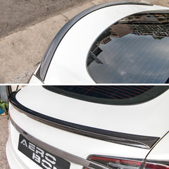 AeroBon Real Carbon Fiber Trunk Spoiler Compatible with 2012-2024 Tesla Model S Spoiler (Long Style)