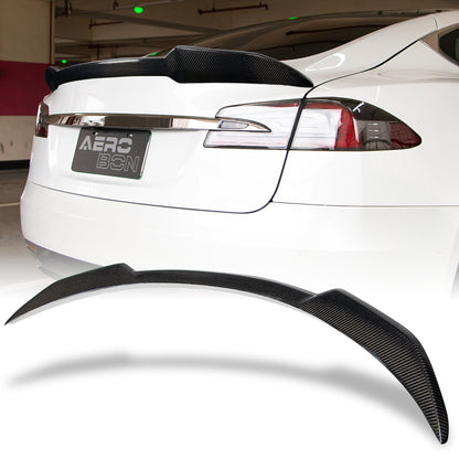 AeroBon Real Carbon Fiber Trunk Spoiler Compatible with 2012-2024 Tesla Model S Spoiler (MP Style)