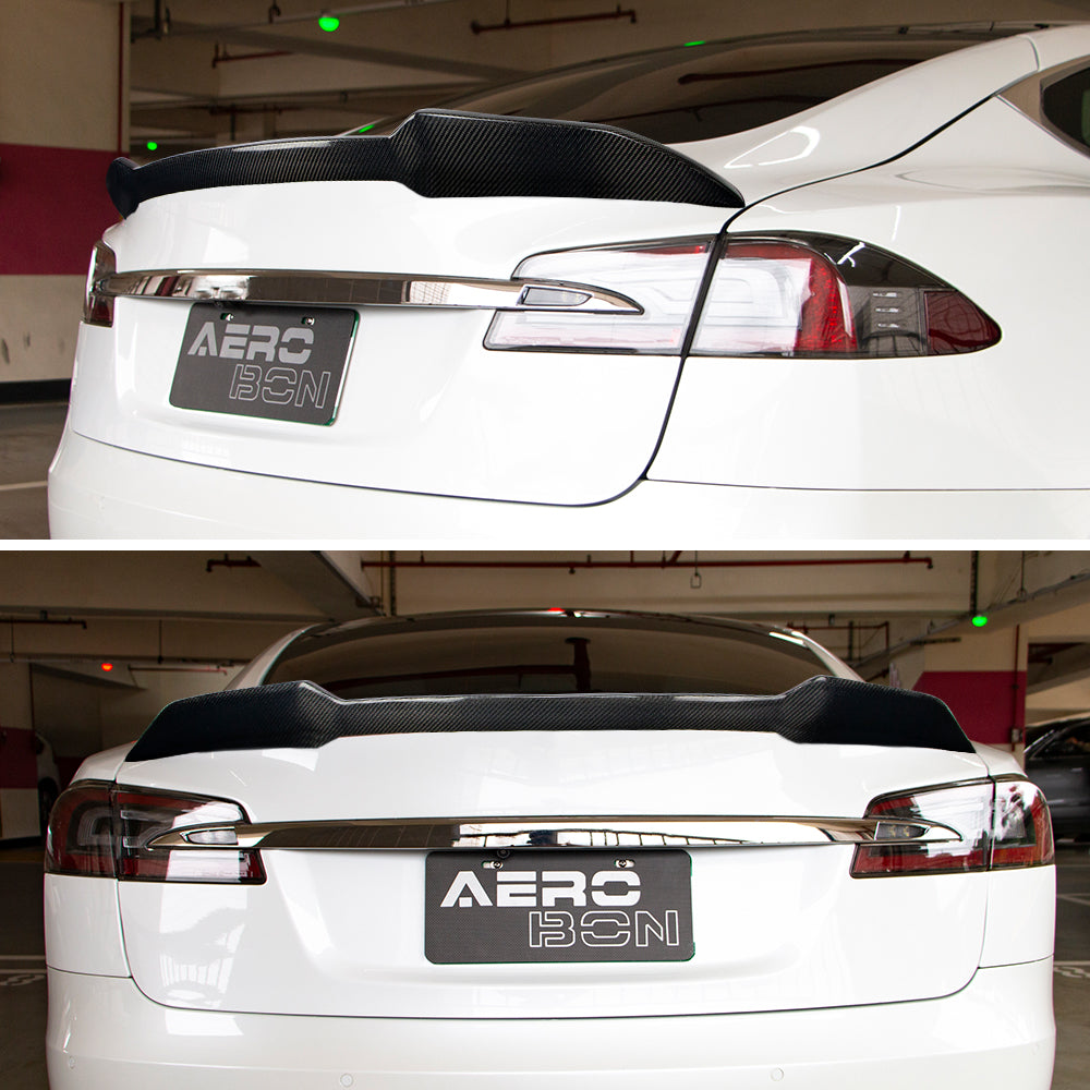 AeroBon Real Carbon Fiber Trunk Spoiler Compatible with 2012-2024 Tesla Model S Spoiler (MP Style)