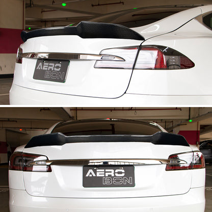 AeroBon Real Carbon Fiber Trunk Spoiler Compatible with 2012-2024 Tesla Model S Spoiler (MP Style)