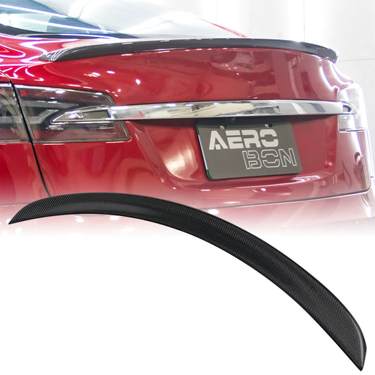 AeroBon Real Carbon Fiber Trunk Spoiler Compatible with 2012-2023 Tesla Model S Spoiler (OE Style)