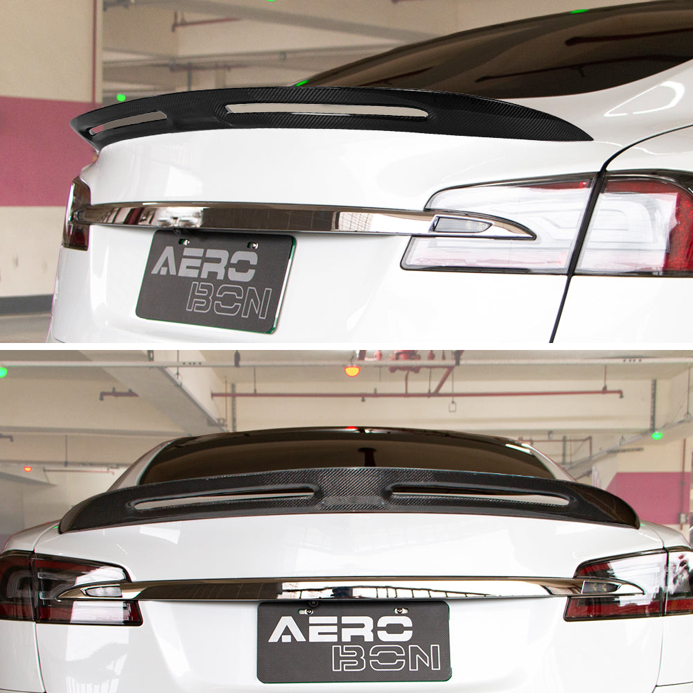 AeroBon Real Carbon Fiber Trunk Spoiler Compatible with 2012-2026 Tesla Model S Rear Spoiler (Turbo Style) Turbo Aero