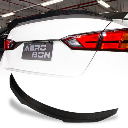AeroBon Real Carbon Fiber Trunk Spoiler Compatible with 2019-2025 Nissan Altima Rear Spoiler (H Style) High Kick