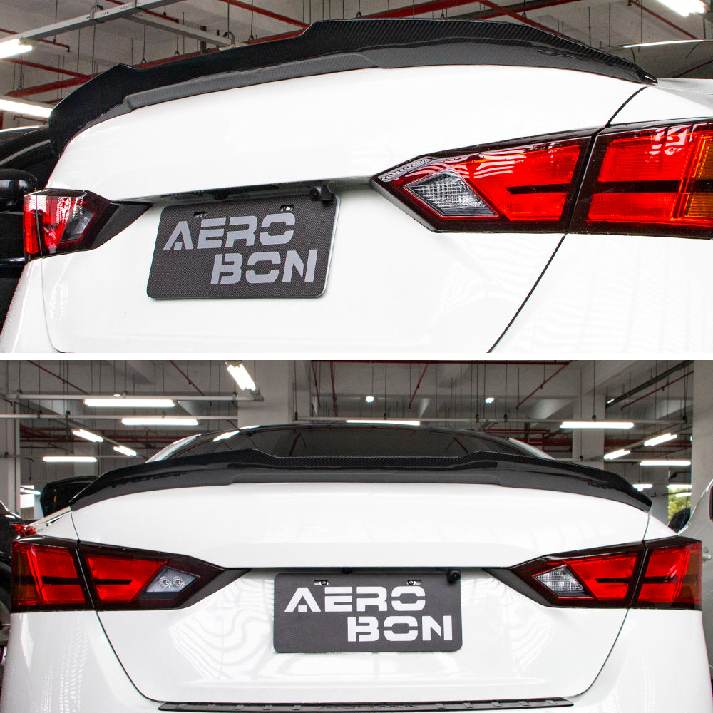 AeroBon Real Carbon Fiber Trunk Spoiler Compatible with 2019-2025 Nissan Altima Rear Spoiler (H Style) High Kick