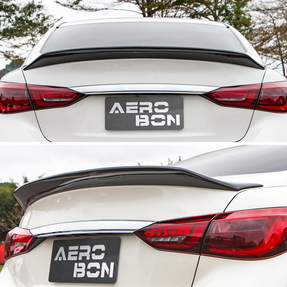 AeroBon Carbon Fiber Trunk Spoiler Q50/Q50S (2014-2024) AR - installed on vehicle