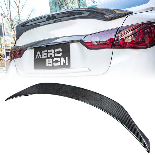 AeroBon Real Carbon Fiber Trunk Spoiler Wing Compatible with 2014-2024 Infiniti Q50 Q50S Rear Spoiler (AS Style) Aero Sharp