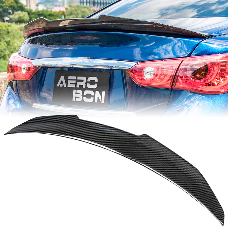 AeroBon Real Carbon Fiber Trunk Spoiler Wing Compatible with 2014-2024 Infiniti Q50 Q50S Sedan (H Style) High Kick
