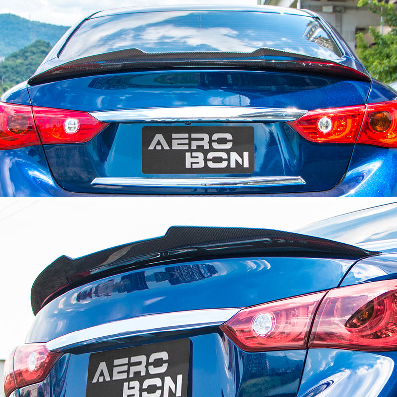 AeroBon Real Carbon Fiber Trunk Spoiler Wing Compatible with 2014-2024 Infiniti Q50 Q50S Sedan (H Style) High Kick