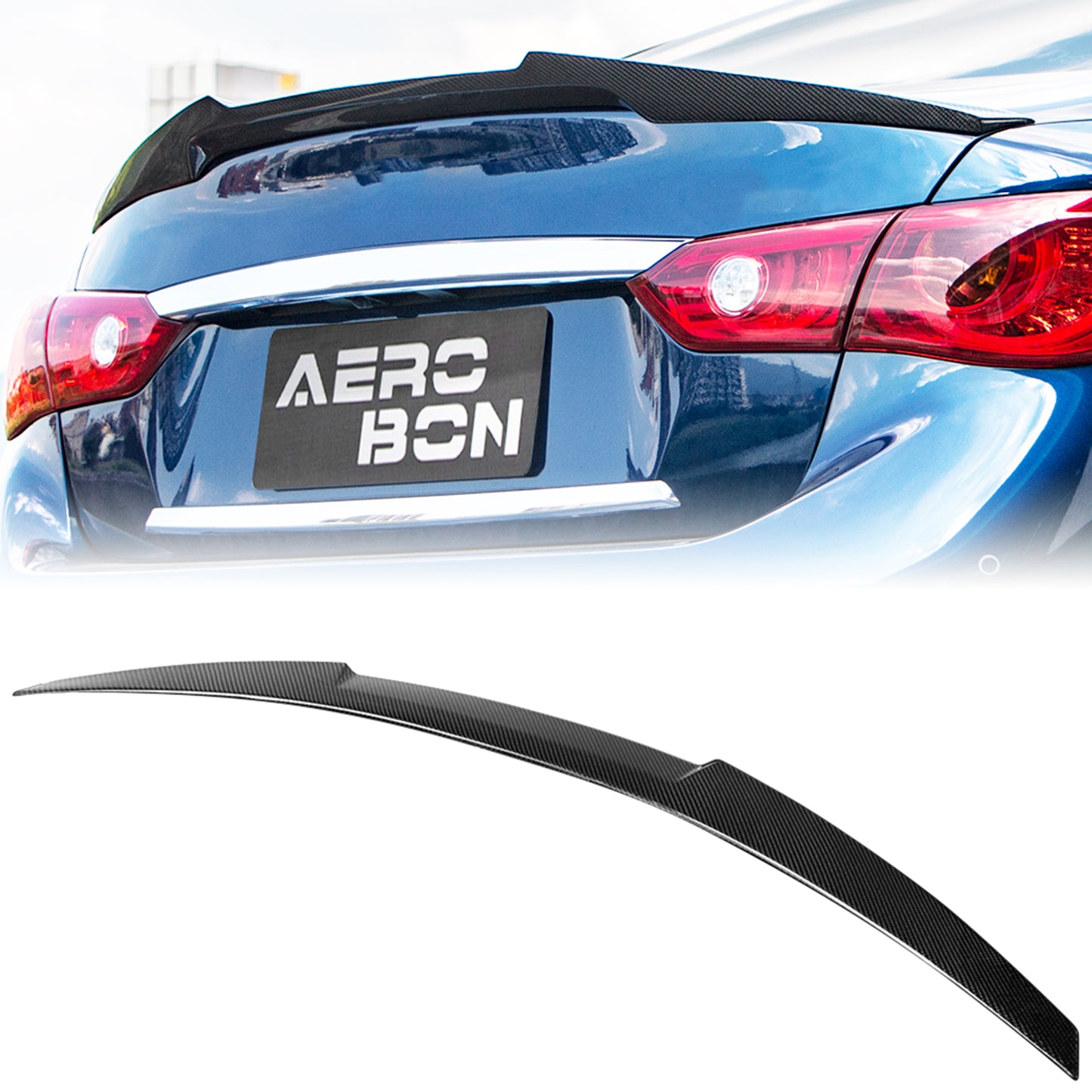 AeroBon Real Carbon Fiber Trunk Spoiler Compatible with 2014-2024 Infiniti Q50 Q50S Rear Spoiler (MV Style) Motorsport Version