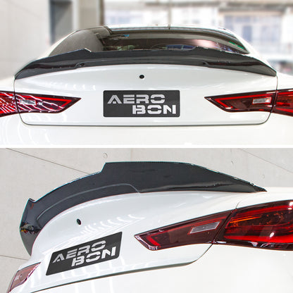 AeroBon Real Carbon Fiber Trunk Spoiler Compatible with 2017-2023 Infiniti Q60 Q60S Coupe Spoiler (H Style) High Kick